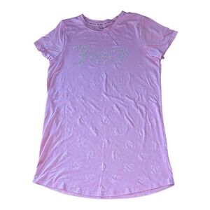 JUICY COUTURE Pajama‎ Shirt Large Pink Logo Embossed Studded Barbie Core PJ